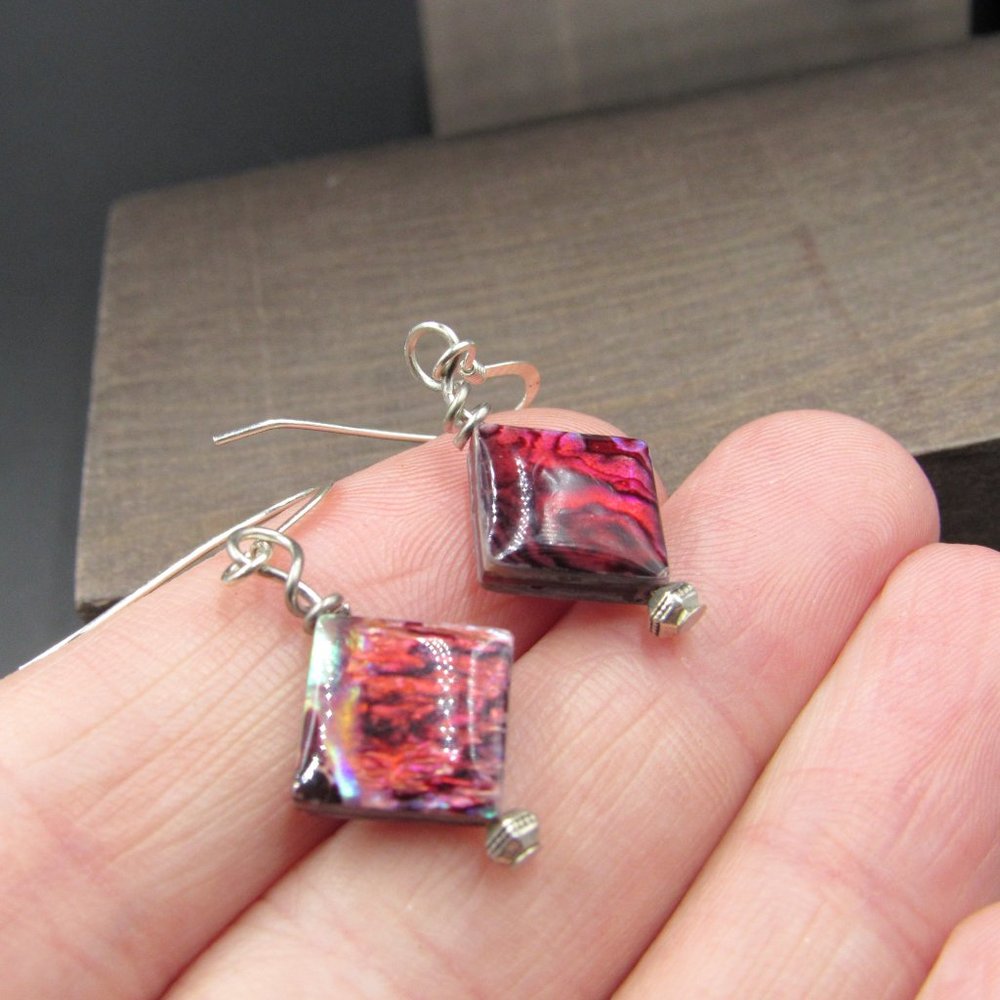 Sterling Silver Red Unique Shell Dangle Earrings … - image 2